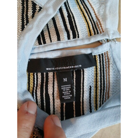 White House Black Market Tank Top Blouse Womens M Blue Striped - Picture 2 of 9